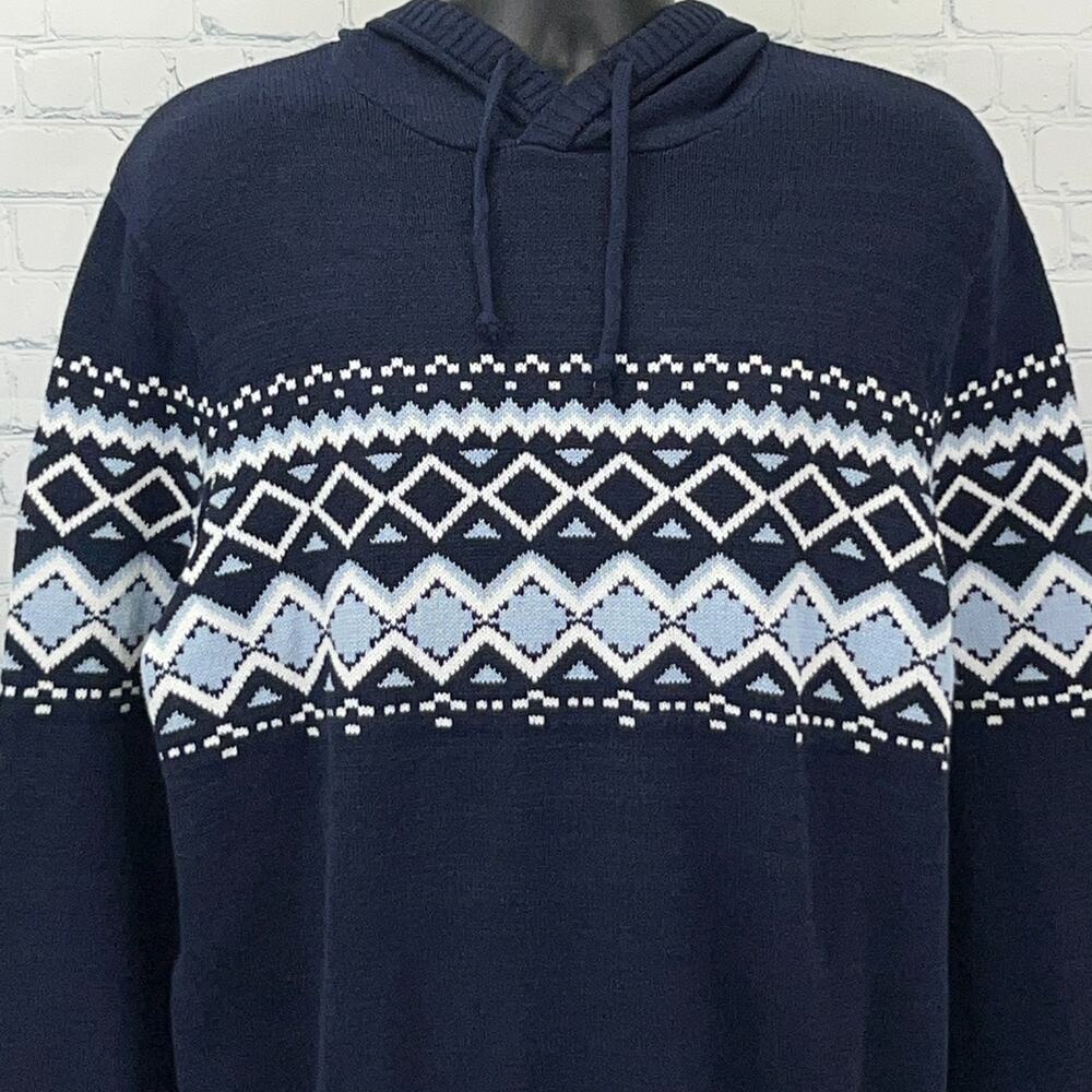 Urban Pipeline Fair Isle Hooded Sweater Hoodie Nordic Navy Blue Mens XL X-Large
